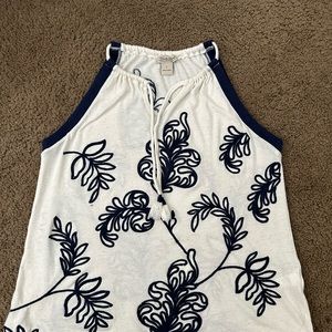 Lucky Brand Crean and blue Embroidered tank top